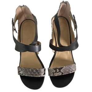 Kenneth Cole Wedge Heel Sandals Snake‎ Print Ankle Strap Black Strappy Heels Y2K